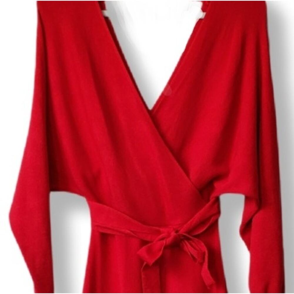 Classic Red LBD Sweater Midi Dress S Holiday Cocktail Bodycon Sexy Cozy NEW - Picture 3 of 13